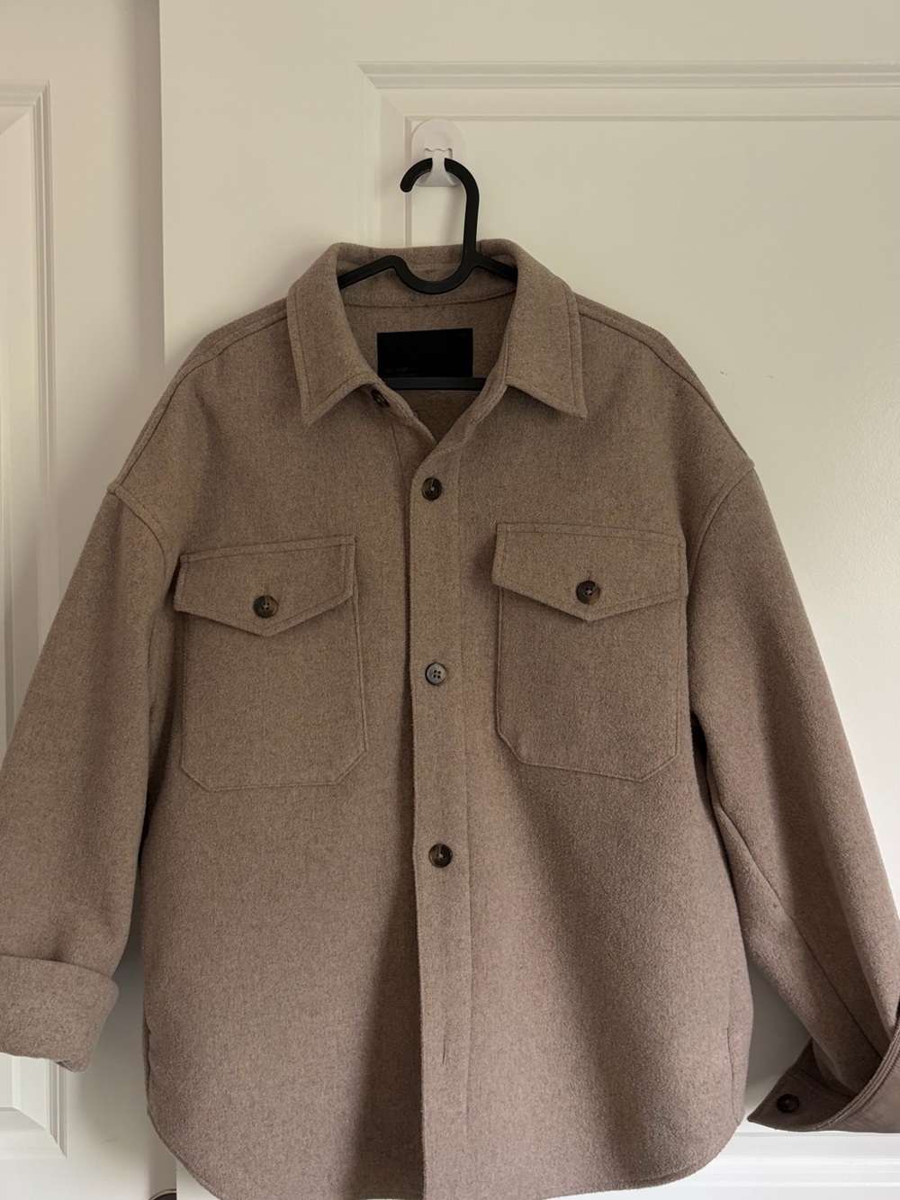 OAK + FORT Taupe Wool-Blend Bomber Overshirt